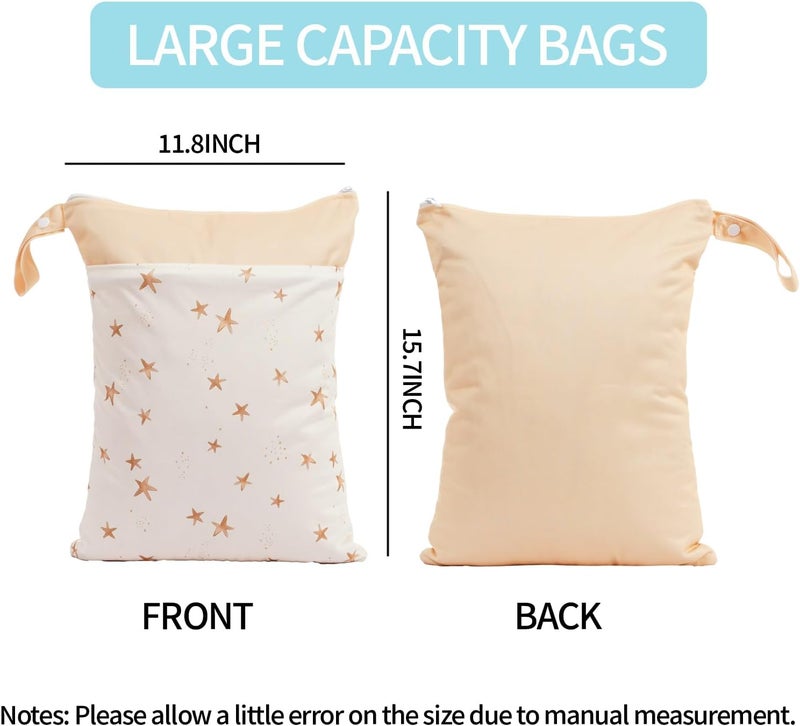 CoolaPeach 2pcs Wet Bags Waterproof Reusable Wet Dry Bag with Two Zippered Pockets Travel Beach Pool Daycare Yoga Gym Bag for Baby Cloth Diaper,Swimsuits,Wet Clothes (Shells & Starfish) - Image 2